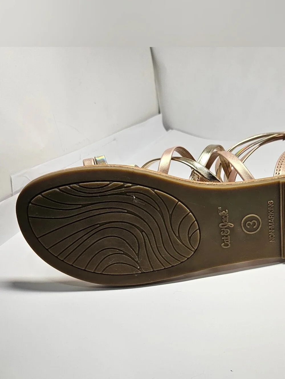 Cat & Jack Girls Dion Gladiator Sandals Size 3 Rose Gold Metallic Strappy Zip